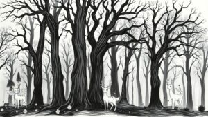 Whimsical Creatures in a Serene Forest – free AI stock image