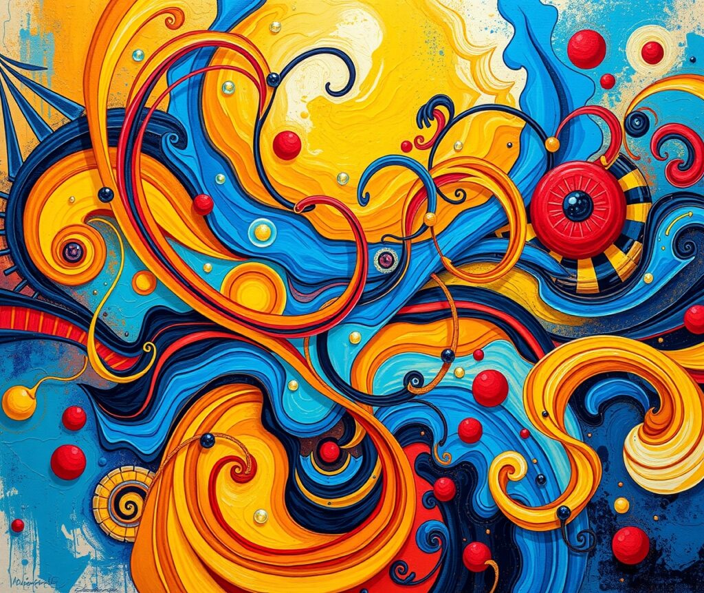 Whimsical Dance of Colors and Shapes – free AI stock image