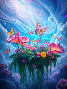 Whimsical Dreams in a Floating Garden – free AI stock image