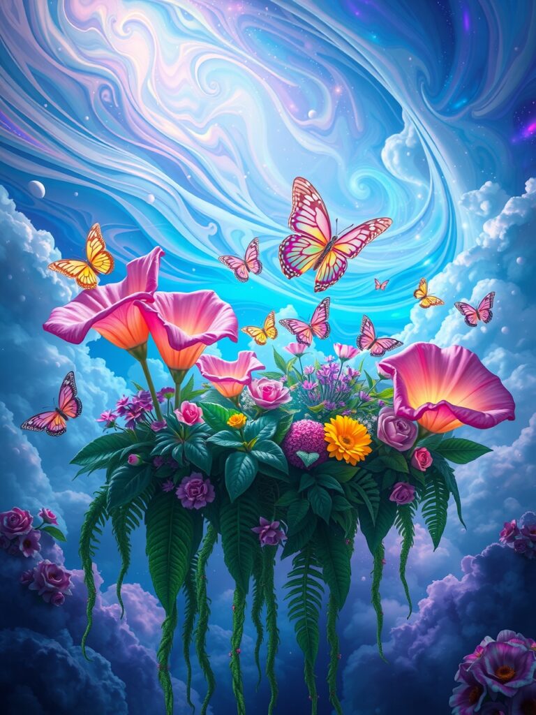 Whimsical Dreams in a Floating Garden – free AI stock image