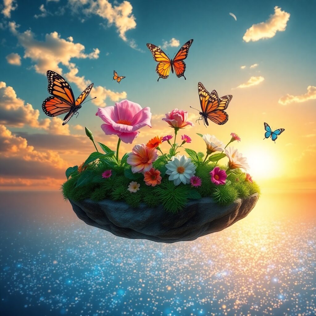 Whimsical Dreams in a Floating Garden – free AI stock image