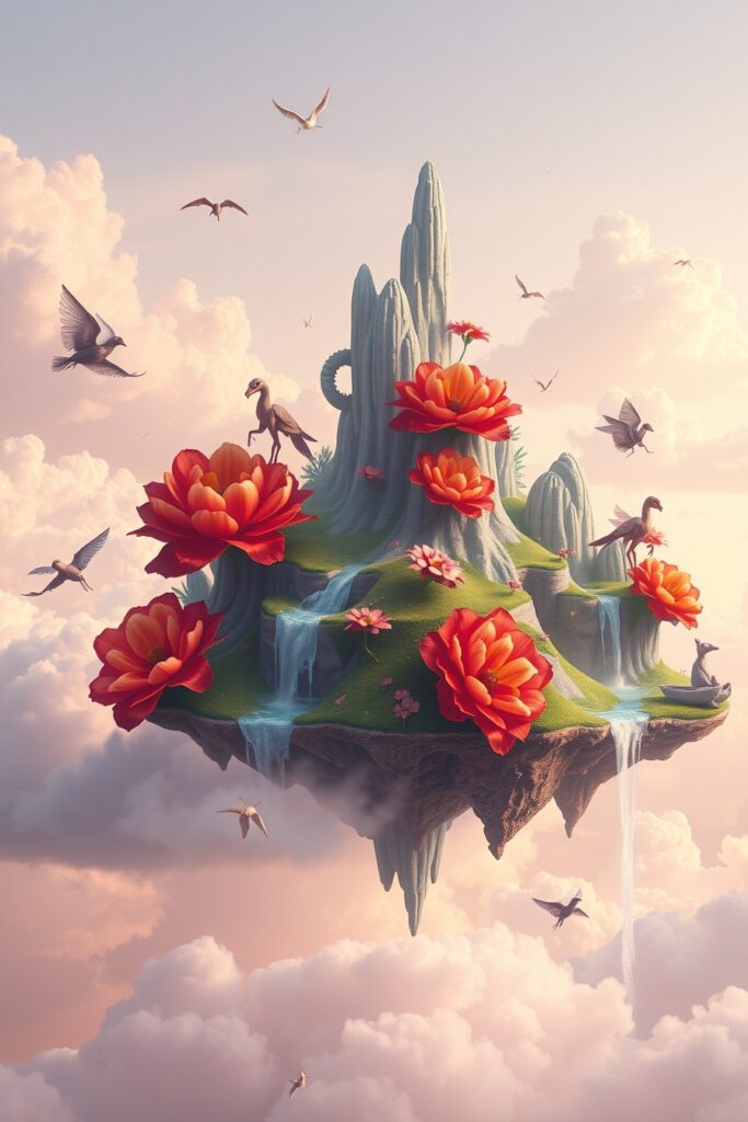 Whimsical Dreamscape of Floating Islands – free AI stock image