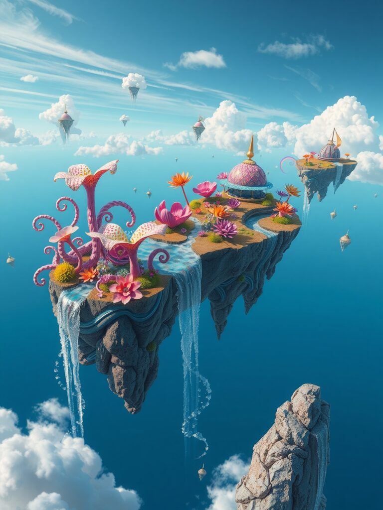Whimsical Dreamscape of Floating Islands – free AI stock image