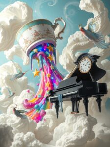 Whimsical Dreamscape of Floating Objects – free AI stock image