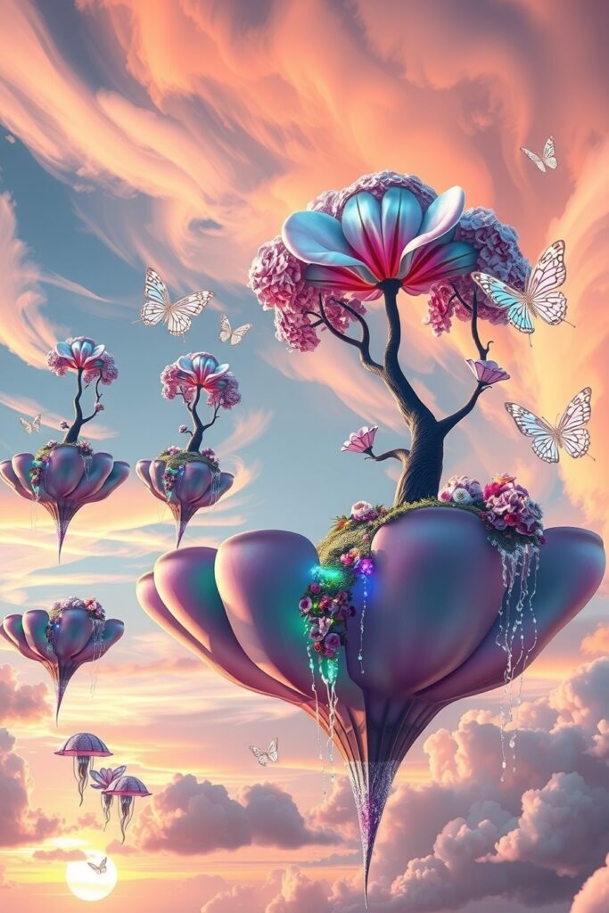 Whimsical Dreamscape with Floating Islands – free AI stock image