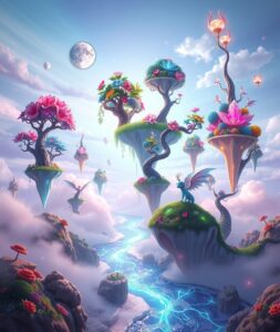 Whimsical Dreamscape with Floating Islands – free AI stock image