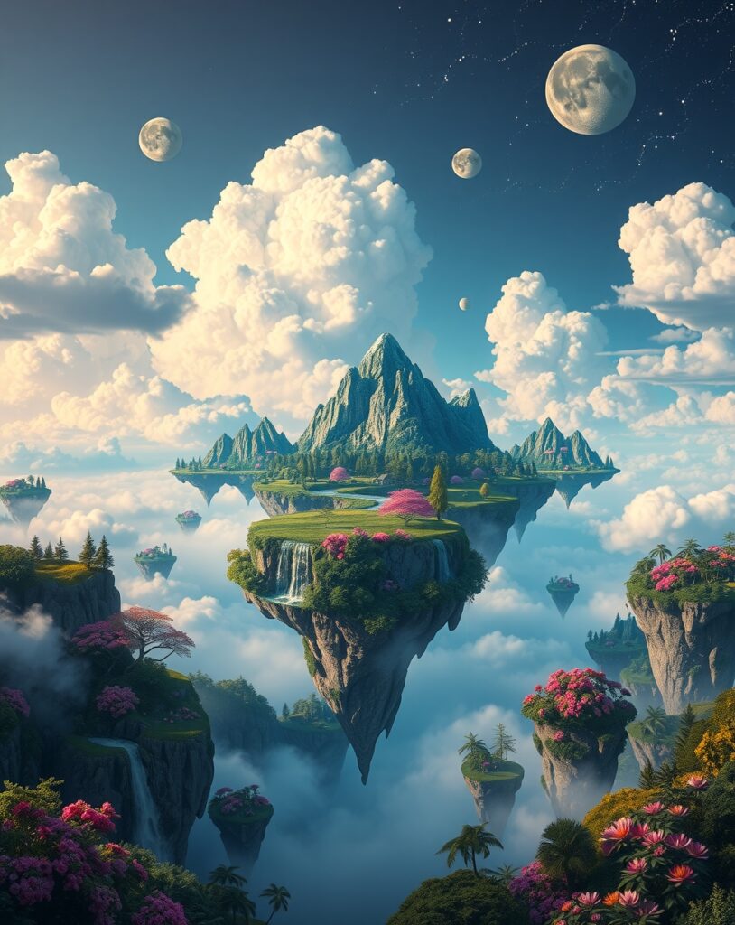 Whimsical Dreamscape with Floating Islands – free AI stock image