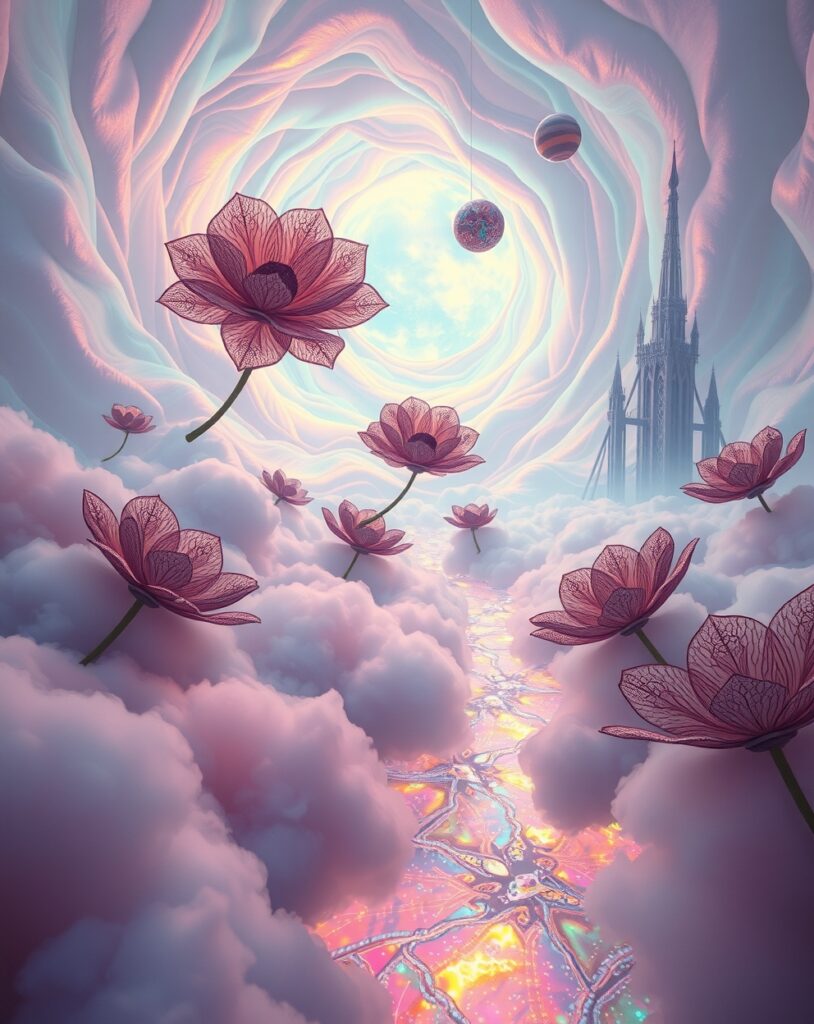 Whimsical Dreamscape with Floating Objects – free AI stock image
