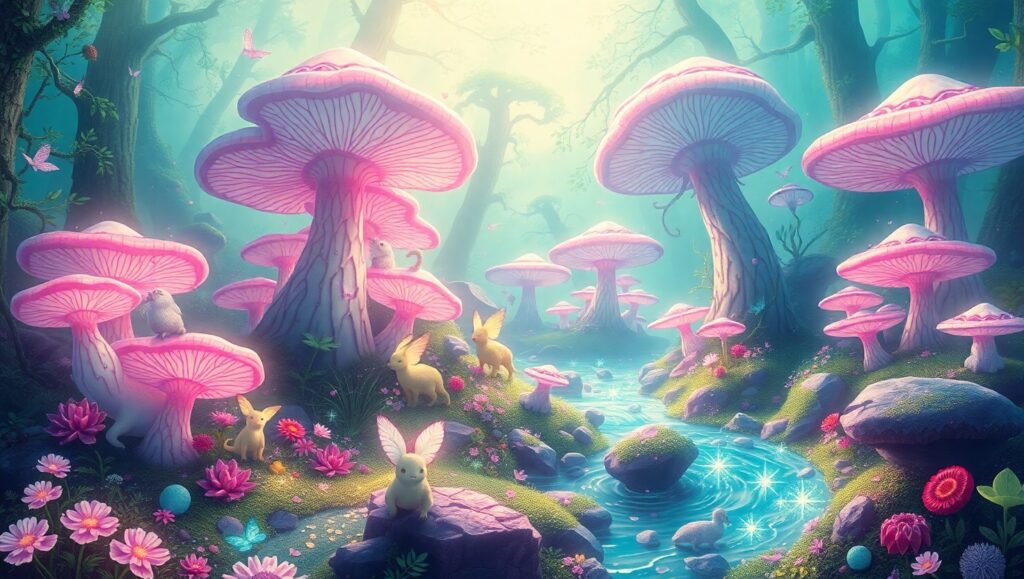 Whimsical Fantasy Forest Scene – free AI stock image