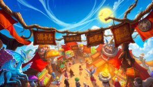 Whimsical Fantasy Marketplace Overhead – free AI stock image