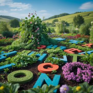 Whimsical Farm Typography Garden – free AI stock image