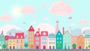 Whimsical Flat Cityscape – free AI stock image
