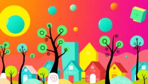 Whimsical Flat Design Cityscape – free AI stock image