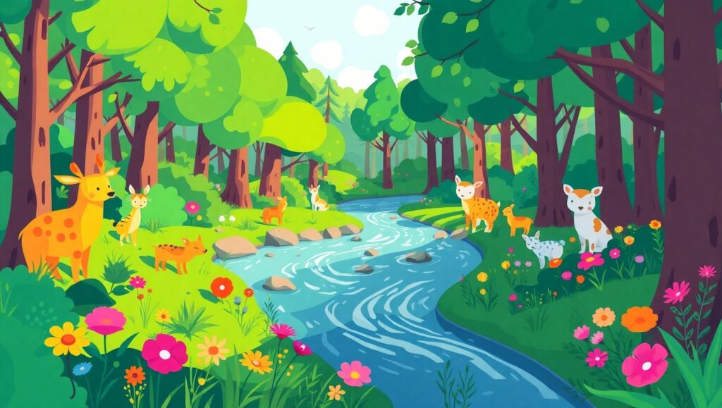 Whimsical Flat Design Forest – free AI stock image