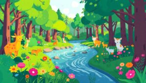 Whimsical Flat Design Forest – free AI stock image