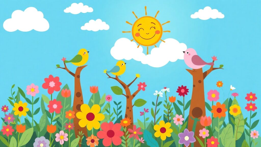 Whimsical Flat Design Garden – free AI stock image