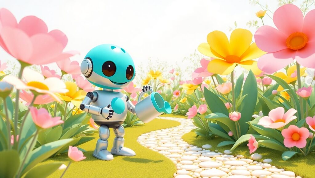 Whimsical Flat Design Garden Scene – free AI stock image