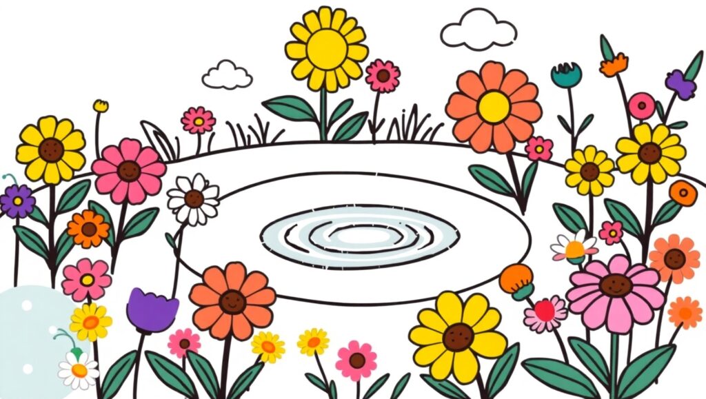 Whimsical Flat Design Garden Scene – free AI stock image