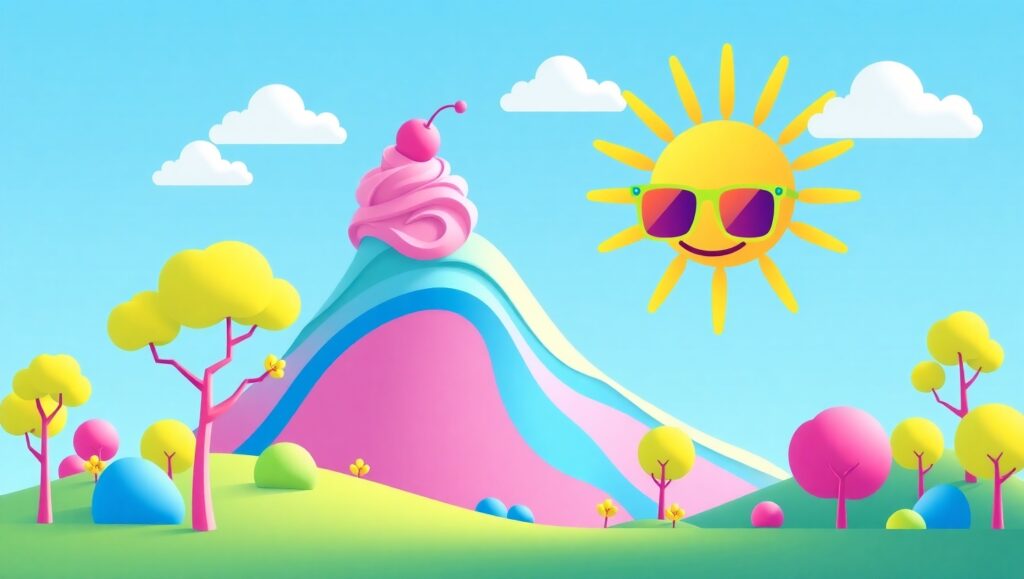 Whimsical Flat Design Landscape – free AI stock image