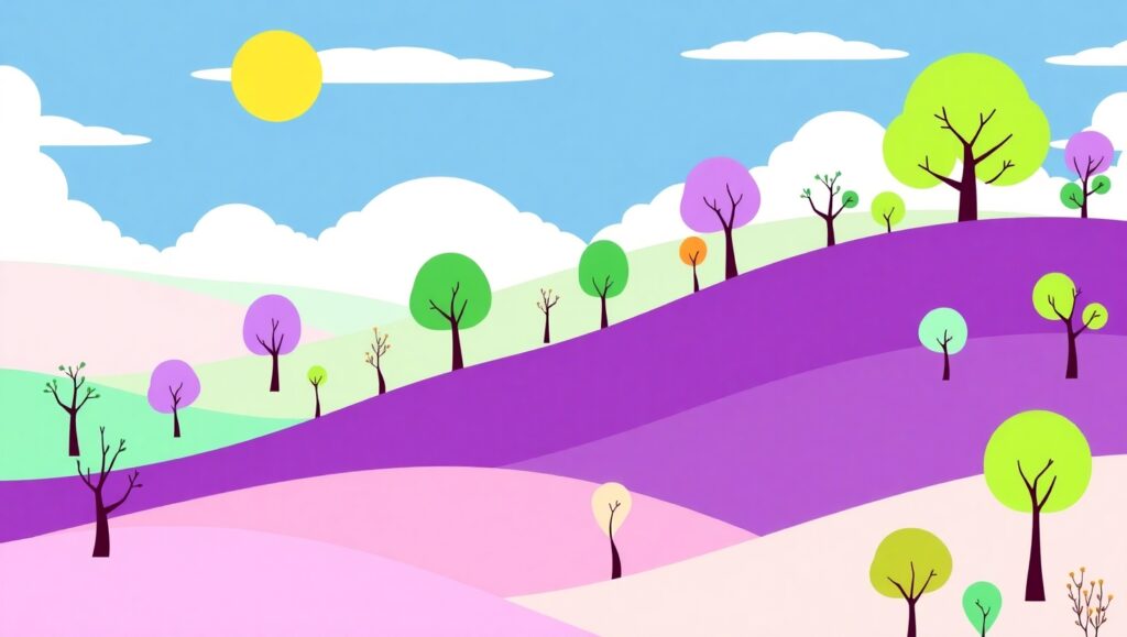 Whimsical Flat Design Landscape – free AI stock image
