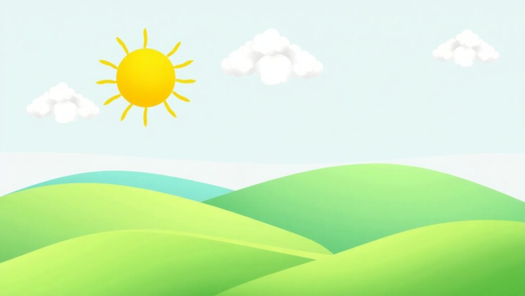 Whimsical Flat Design Landscape Scene – free AI stock image