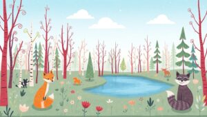 Whimsical Flat Forest Adventure – free AI stock image