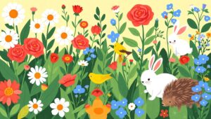 Whimsical Flat Garden Scene – free AI stock image