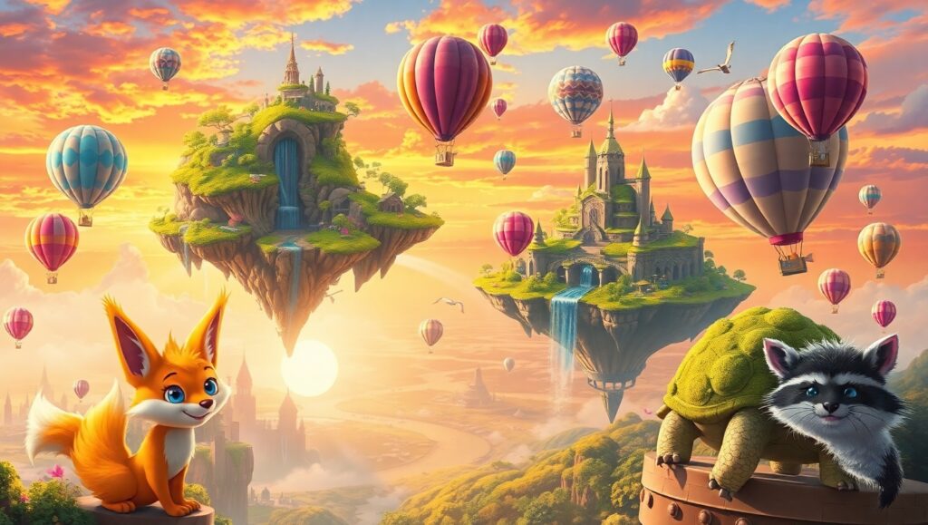 Whimsical Floating City Adventure – free AI stock image