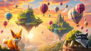 Whimsical Floating City Adventure – free AI stock image