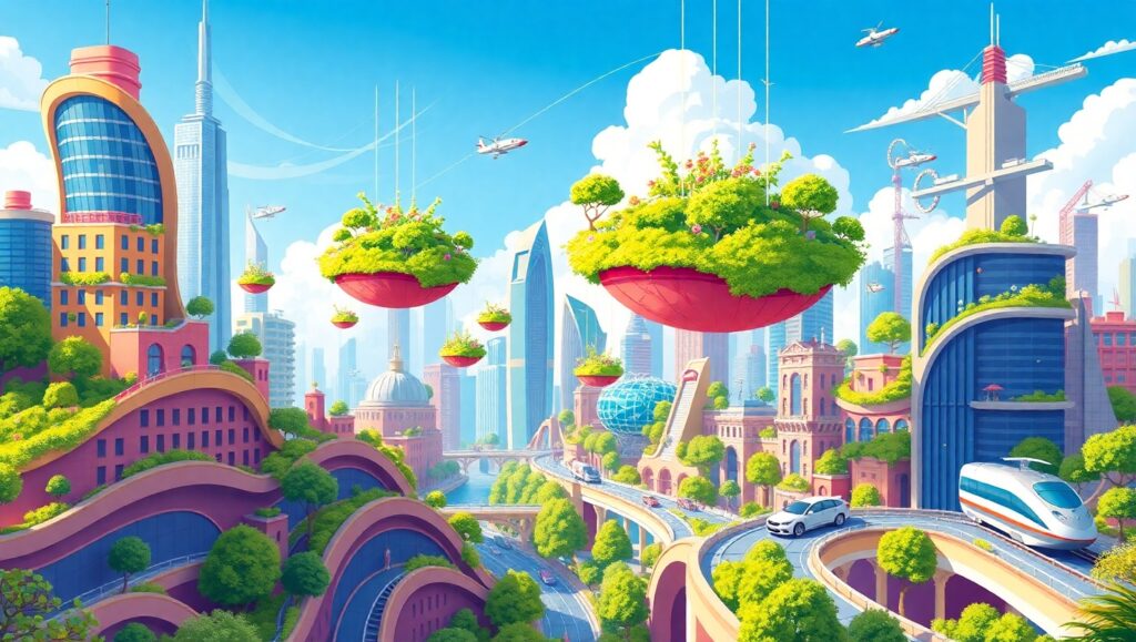 Whimsical Floating Garden City – free AI stock image