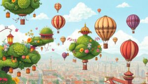 Whimsical Floating Gardens Cityscape – free AI stock image