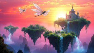 Whimsical Floating Islands Landscape – free AI stock image