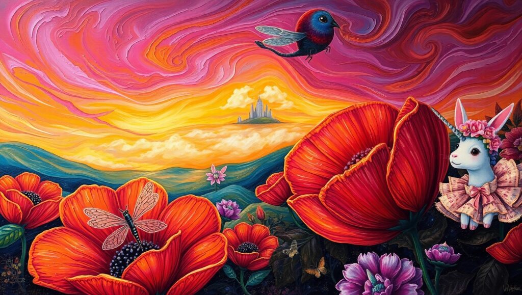 Whimsical Flower Fantasy Landscape – free AI stock image