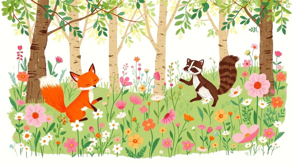 Whimsical Forest Adventure in Color – free AI stock image