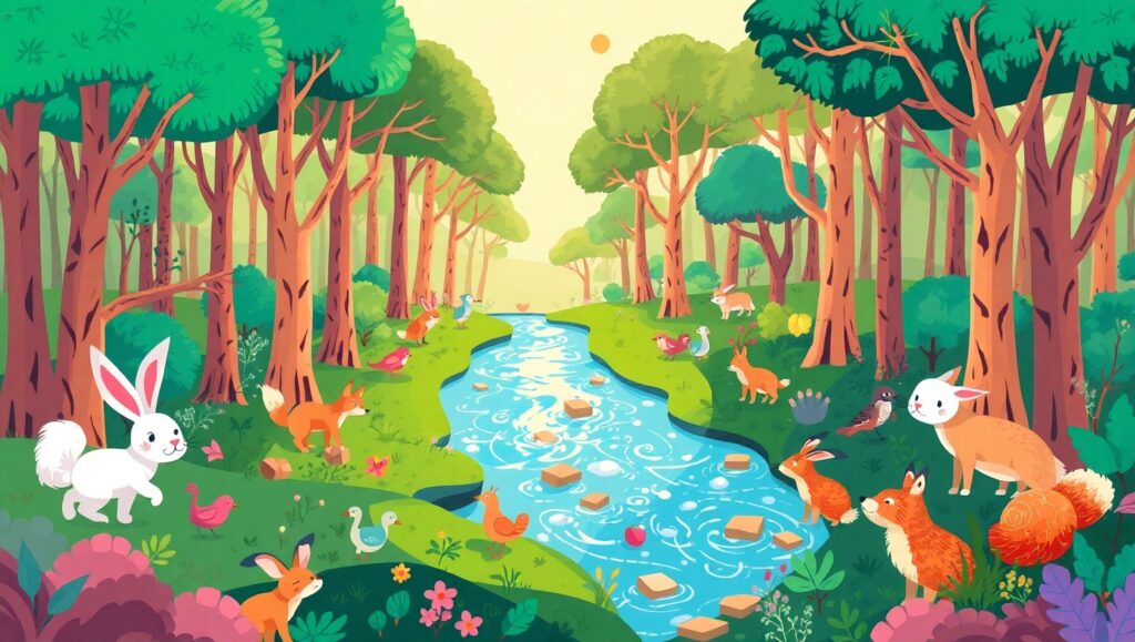 Whimsical Forest Adventure in Vector – free AI stock image