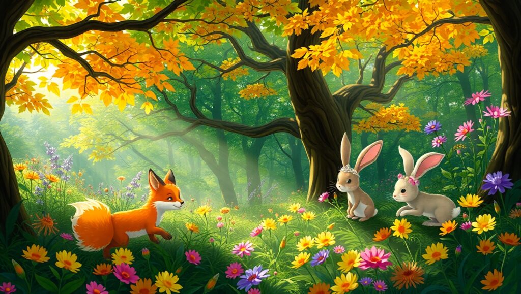 Whimsical Forest Adventure in Vector – free AI stock image