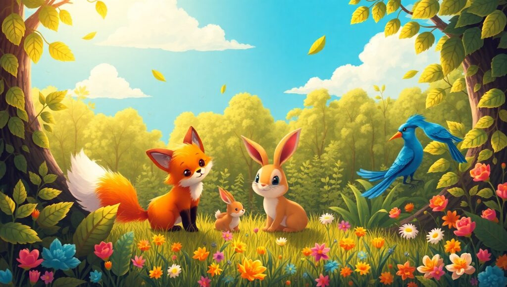Whimsical Forest Adventure Scene – free AI stock image