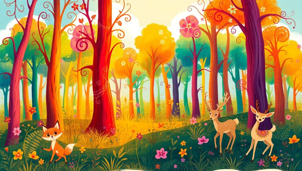 Whimsical Forest Adventure Sketch – free AI stock image
