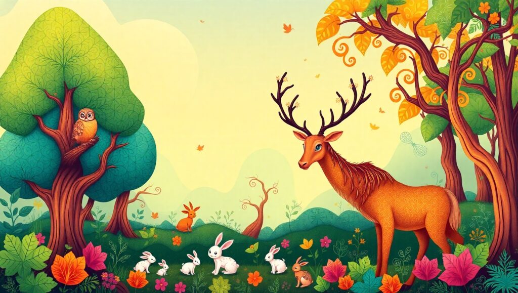 Whimsical Forest Animals Adventure – free AI stock image