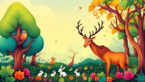Whimsical Forest Animals Adventure – free AI stock image