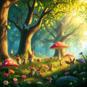 Whimsical Forest Animation Background – free AI stock image