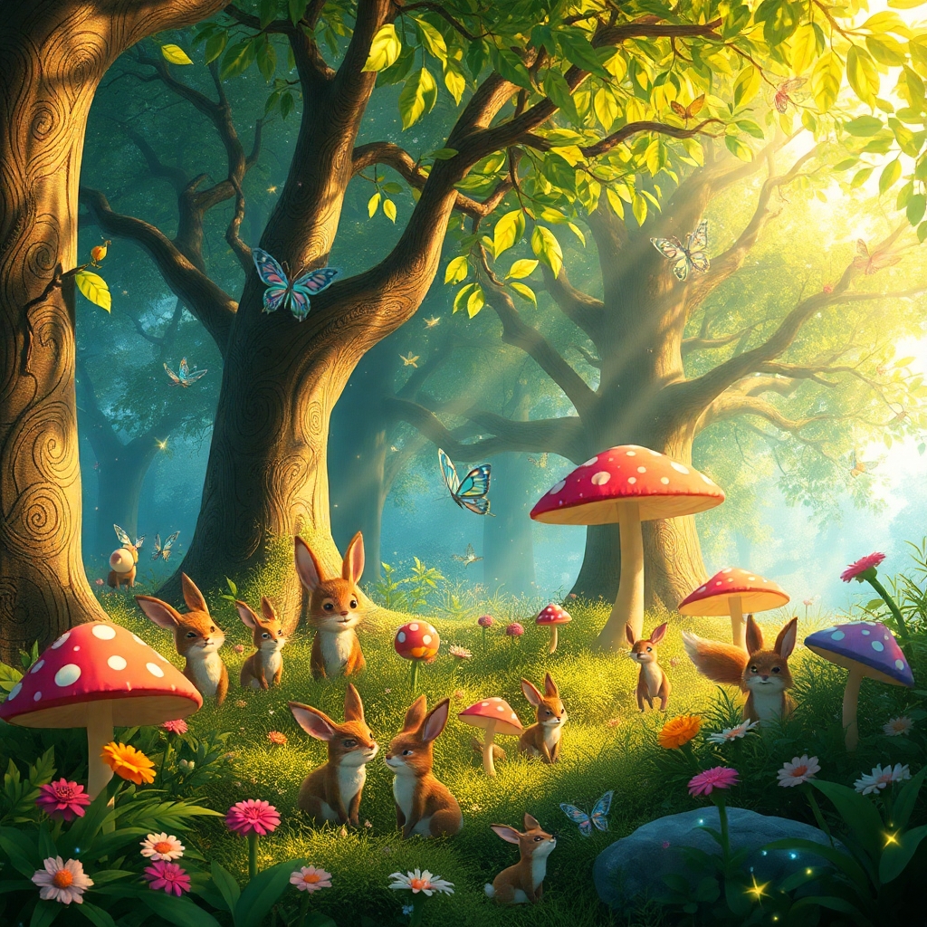 Whimsical Forest Animation Background – free AI stock image