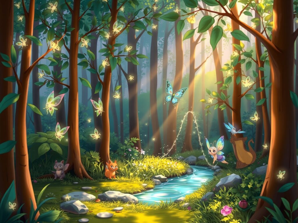 Whimsical Forest Animation Scene – free AI stock image