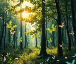 Whimsical Forest Animation with Dancing Leaves – free AI stock image