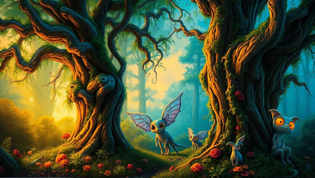 Whimsical Forest at Dusk – free AI stock image