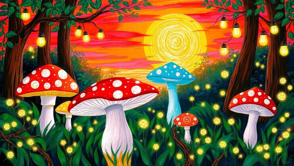 Whimsical Forest at Sunset – free AI stock image