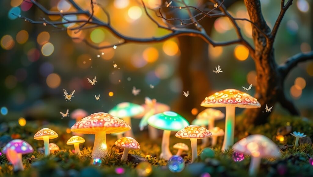 Whimsical Forest Bokeh Lights – free AI stock image