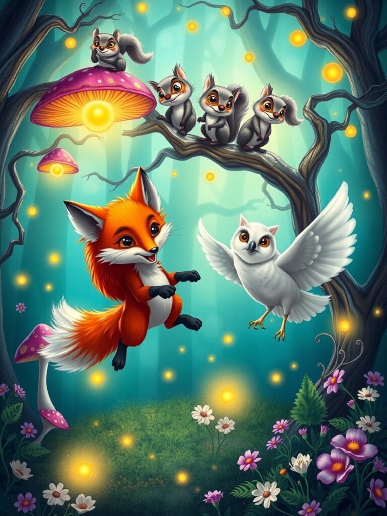 Whimsical Forest Creatures in Motion – free AI stock image
