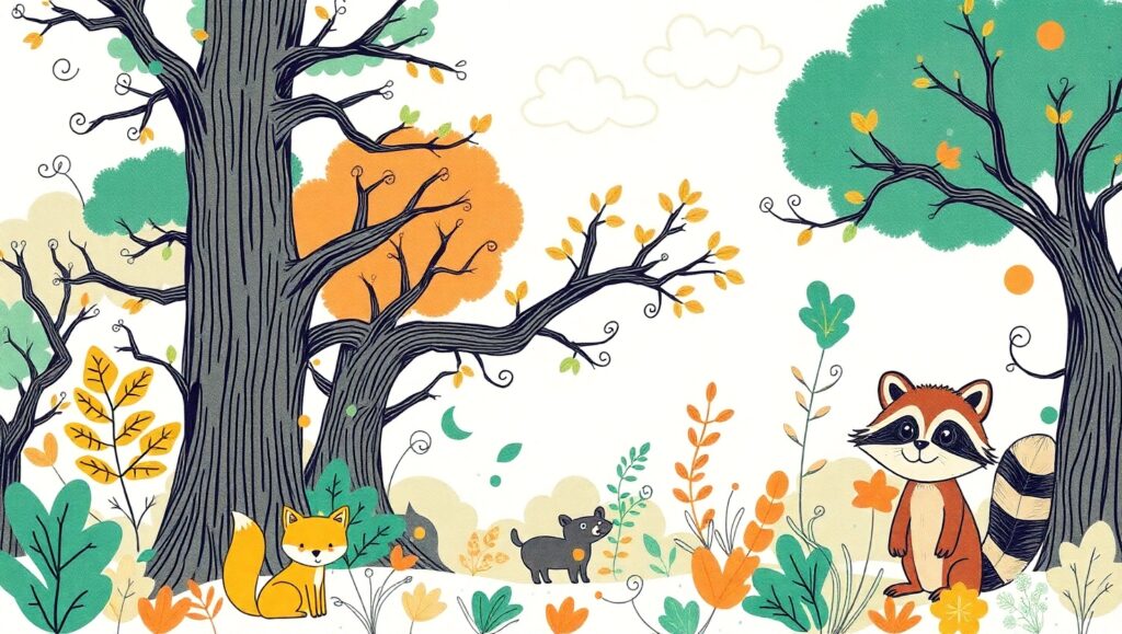Whimsical Forest Creatures in Sketch – free AI stock image