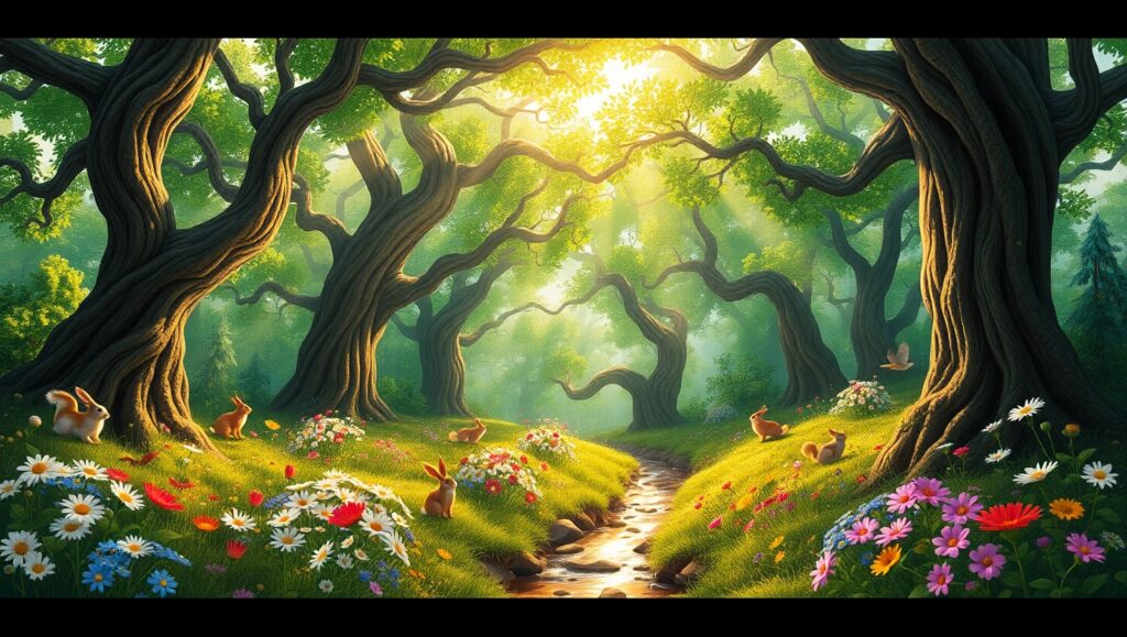 Whimsical Forest from Below – free AI stock image